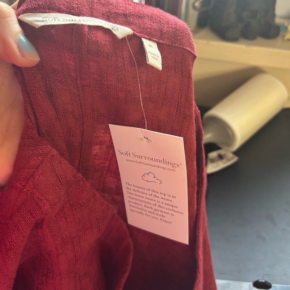NWT Brick Red Soft Surroundings Remi Gauze Slip Linen Blend Shirt Dress Size M - Picture 8 of 16
